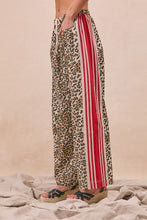 Load image into Gallery viewer, BiBi Leopard Pants with Contrasting Stripe Print Sides in Leopard/Crimson ON ORDER