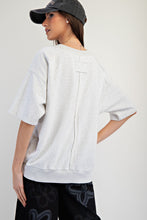 Load image into Gallery viewer, Easel Solid Color Terry Knit Top with USA Mixed Fabric Patches on Front in Light Heather Grey