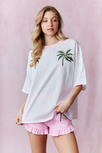 Load image into Gallery viewer, Peach Love Palm Tree Embroidered Set in Off White and Candy Pink