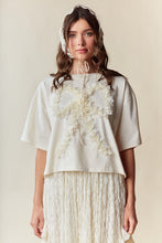 Load image into Gallery viewer, RARERAW Boxy CROP Top with 3D Floral Bow Applique in Creamy Ivory