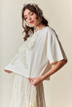 Load image into Gallery viewer, RARERAW Boxy CROP Top with 3D Floral Bow Applique in Creamy Ivory