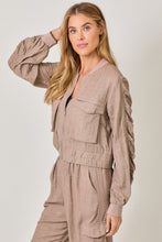 Load image into Gallery viewer, Mystree Cropped Linen Bomber Jacket in Vintage Rose