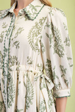 Load image into Gallery viewer, GiGio Printed Button Down Mini Dress in Sage