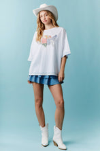 Load image into Gallery viewer, Peach Love Oversized USA Land Map Patched Top in Off White