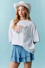 Load image into Gallery viewer, Peach Love Oversized USA Land Map Patched Top in Off White