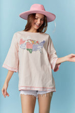 Load image into Gallery viewer, Peach Love Oversized USA Land Map Patched Top in Blush