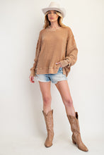 Load image into Gallery viewer, Easel Mineral Washed Thermal Knit Top in Almond