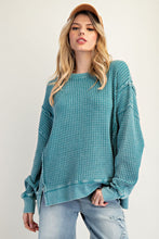 Load image into Gallery viewer, Easel Mineral Washed Thermal Knit Top in Faded Teal