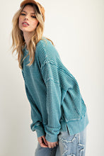 Load image into Gallery viewer, Easel Mineral Washed Thermal Knit Top in Faded Teal