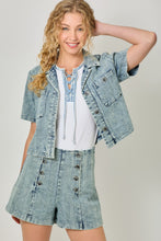 Load image into Gallery viewer, Mystree Short Sleeve Denim Top in Washed Dark Denim (TOP ONLY)