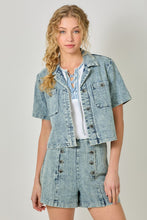 Load image into Gallery viewer, Mystree Short Sleeve Denim Top in Washed Dark Denim (TOP ONLY)