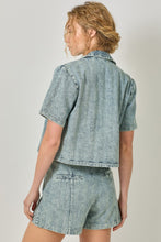Load image into Gallery viewer, Mystree Short Sleeve Denim Top in Washed Dark Denim (TOP ONLY)