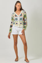 Load image into Gallery viewer, Mystree Crochet Button Up Cardigan in Seafoam Black