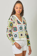 Load image into Gallery viewer, Mystree Crochet Button Up Cardigan in Seafoam Black
