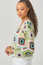 Load image into Gallery viewer, Mystree Crochet Button Up Cardigan in Seafoam Black