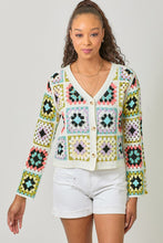 Load image into Gallery viewer, Mystree Crochet Button Up Cardigan in Seafoam Black