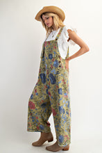 Load image into Gallery viewer, Easel Oversized Floral Print Denim Overall Jumpsuit in Sage