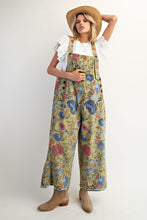 Load image into Gallery viewer, Easel Oversized Floral Print Denim Overall Jumpsuit in Sage