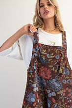 Load image into Gallery viewer, Easel Oversized Floral Print Denim Overall Jumpsuit in Brown