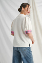 Load image into Gallery viewer, Jodifl Half Zip Textured Top with Contrasting Stripe Details in Ivory