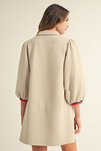 Load image into Gallery viewer, Jodifl Solid Color Textured Mini Dress with Contrasting Stripe Details in Beige