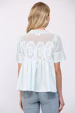 Load image into Gallery viewer, FATE Solid Color Mesh and Knit Top with Applique Details in Baby Blue