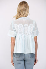 Load image into Gallery viewer, FATE Solid Color Mesh and Knit Top with Applique Details in Baby Blue