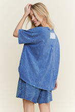Load image into Gallery viewer, J.Her Solid Color Cotton Top with Contrasting Flower Patch Front in Cobalt