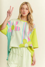 Load image into Gallery viewer, J.Her Striped Flower Patched Mineral Washed Top in Lime/Mint