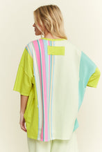Load image into Gallery viewer, J.Her Striped Flower Patched Mineral Washed Top in Lime/Mint