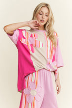 Load image into Gallery viewer, J.Her Striped Flower Patched Mineral Washed Top in Pink/Lavender Pink