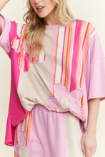 Load image into Gallery viewer, J.Her Striped Flower Patched Mineral Washed Top in Pink/Lavender Pink