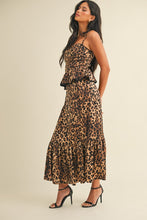 Load image into Gallery viewer, Klesis Bustier Peplum Top Midi Dress in Leopard