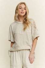 Load image into Gallery viewer, J.Her Mineral Washed Top with Lace Cut Out Details in Natural