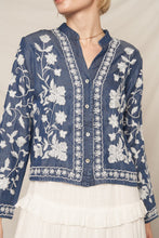 Load image into Gallery viewer, EN CREME Embroidered Denim Button Down Top in Dark Denim