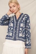 Load image into Gallery viewer, EN CREME Embroidered Denim Button Down Top in Dark Denim