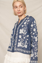 Load image into Gallery viewer, EN CREME Embroidered Denim Button Down Top in Dark Denim