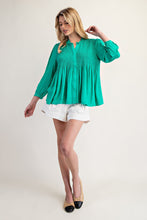 Load image into Gallery viewer, ee:some Solid Color Smocked Detail Button Down Top in Kelly Green