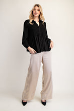 Load image into Gallery viewer, ee:some Solid Color Smocked Detail Button Down Top in Black