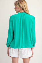 Load image into Gallery viewer, ee:some Solid Color Smocked Detail Button Down Top in Kelly Green