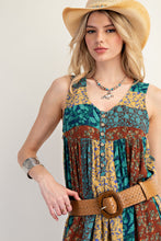 Load image into Gallery viewer, Easel Exclusive Mixed Floral Print Jumpsuit in Teal Brown