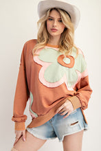 Load image into Gallery viewer, Easel Terry Knit Sweatshirt with Large Flower Patch in Wooden