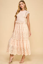 Load image into Gallery viewer, TCEC Eyelet Lace Maxi Dress in Beige