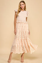 Load image into Gallery viewer, TCEC Eyelet Lace Maxi Dress in Beige