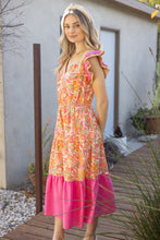 Load image into Gallery viewer, VOY Floral Print and Solid Mix Print Midi Dress in Coral