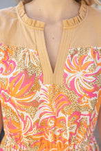 Load image into Gallery viewer, VOY Floral Print and Solid Mix Print Midi Dress in Coral