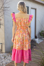 Load image into Gallery viewer, VOY Floral Print and Solid Mix Print Midi Dress in Coral