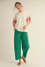 Load image into Gallery viewer, Jodifl Knit Top with Striped Sleeves and USA Patched Back in Off White