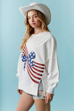 Load image into Gallery viewer, Peach Love American Flag Bow Sequin Sweatshirt in Off White