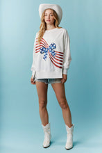 Load image into Gallery viewer, Peach Love American Flag Bow Sequin Sweatshirt in Off White